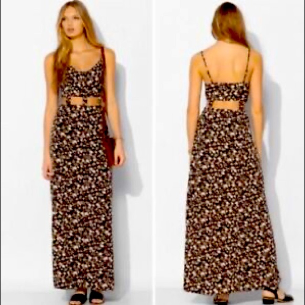 UO Pins & Needles Caged cut-out floral Maxi Dress